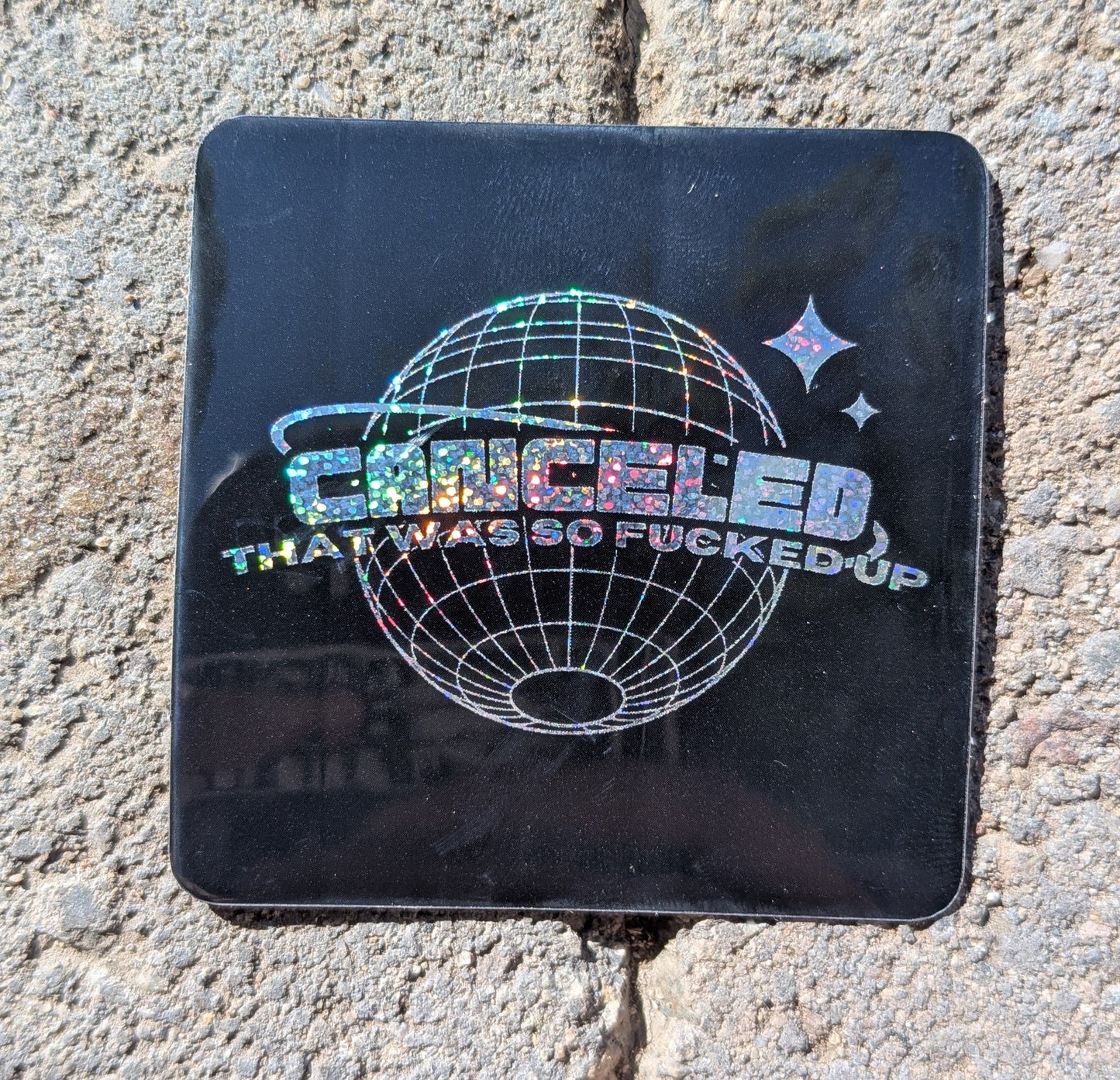 CANCELED holographic disco ball sticker